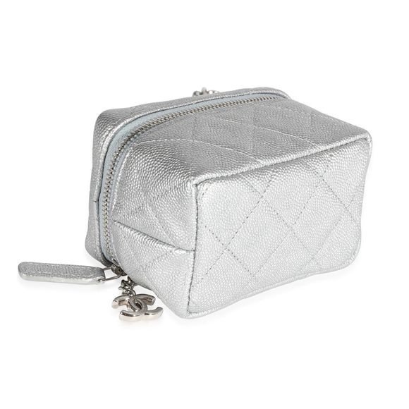 Chanel Silver Metallic Quilted Caviar Mini Vanity Bag With Chain - Picture 6 of 8